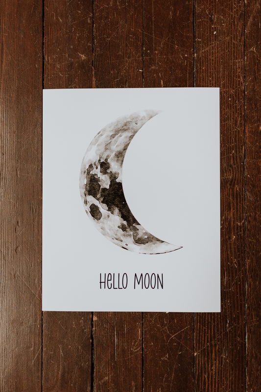 Hello Moon Crescent Moon Art Print