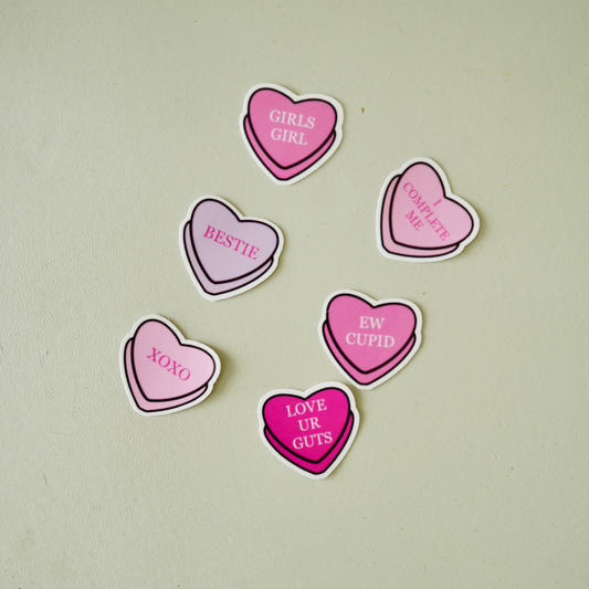 Candy Hearts 6 Pack Stickers